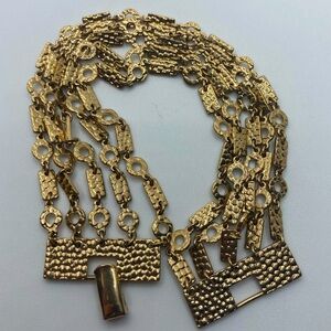Vtg Napier Gold Tone Circle Rectangle Link 5 Row Chain Bracelet 7.5” L / 1.1” W